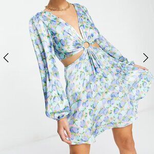 Topshop Cut-Out Satin Floral Mini Dress